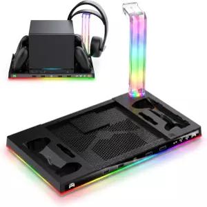 Fosmon 스팀 머신 및 컨트롤러용 냉각 충전 션 2026 듀얼 도크 스탠드 내장 쿨러 팬 RGB 조명 게이밍