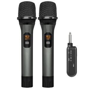 VEGUE 무선 마이크 충전식 수신기가 포함된 UHF 듀얼 핸드헬드 다이내믹 마이크 세트 노래방 파티 보이스 앰플리파이어 PA 시스템 노래 기계 교회 결혼식 모임용 200피트 (WM-2)