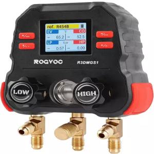 ROGVOC HVAC 디지털 매니폴드 게이지 3포트 휴대용 AC 시스템 R454B/R32/R134a/R410a 등 냉매용 TFT