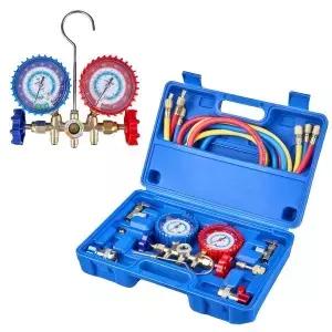 WISSCOOL 3밸브 HVAC 매니폴드 게이지 세트 R134a R22 R404A용 AC 5피트 호스 퀵 커플러 어댑터 피팅
