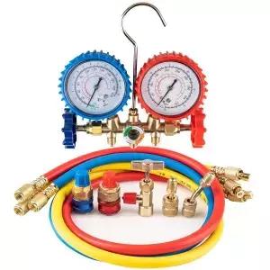 Gickbusus 3방향 AC 매니폴드 게이지 세트 - 자동차 및 HVAC 시스템용 R134A R410A R22 R404A 호환 냉매