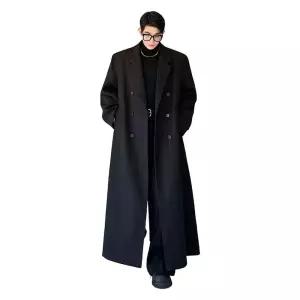 블랙 브레스트 롱코트 가을 뒷트임 더블 겨울 코트 검정색 남자 남성 울