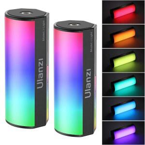 ULANZI 2팩 휴대용 라이트 완드 사진 촬영용 360 RGB LED 비디오 2000MAH 충전식 스틱 LCD가 탑재된 2500-9000K 조광 가능한 카메라 자석 부착 지원