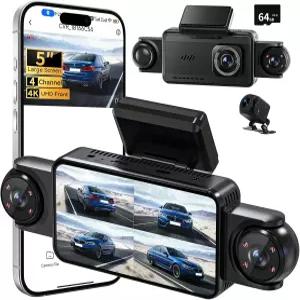 360°View 4채널 Dash Cam 자동차용 5 IPS 대형 대시캠 4K+1080P 전후방 내장 좌우 IR 야간 시야 24시간