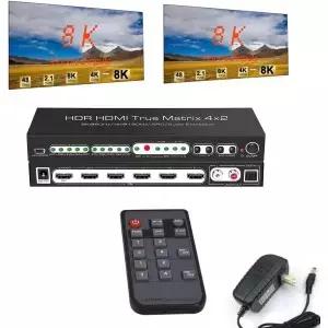 8K 4x2 HDMI 매트릭스 스위치 4 in 2 Out 비디오 스위처 스플리터 Optial RAC 오디오 출력 60Hz HDR10 ARC
