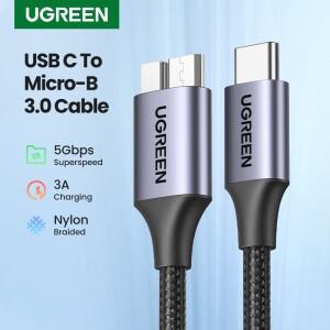 Ugreen-USB C to Micro B 3.0 케이블 5Gbps 3A 맥북 호환 하드 드라이브 디스크 용 고속 데이터 동기화 코