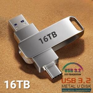 16TB 플래시 드라이브 USB 3.2 초고속 메탈 전송 U 디스크 펜 방수 타입 C SSD