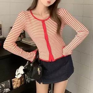 데일리룩 스트라이프 배색 캐주얼 단가라 가디건 카디건