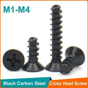 50-500pcs 검은 탄소강 M1 M1.2 M2 M2.3 M3 M4 미니 나사 십자형 접시 머리 셀프 태핑