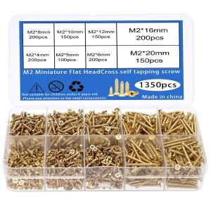 1350PCS M2 구리 도금 셀프 태핑 나사 카운터싱크 크로스 플랫 헤드 목재