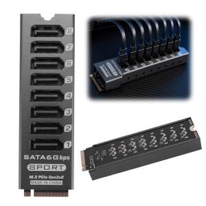 M.2 - 8포트 SATA III 6Gbps 확장 어댑터 PCIe 3.0 X2 NVMe M-Key(NAS 서버 데스크탑용)