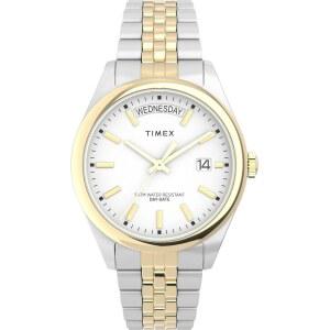 Timex 여성용 레거시 36mm 시계, 투톤/화이트, 요일 및 날짜