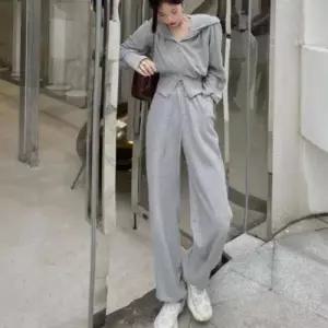 팬츠 트레이닝 투피스 여성 크롭 와이드 후드 WFOGV0O