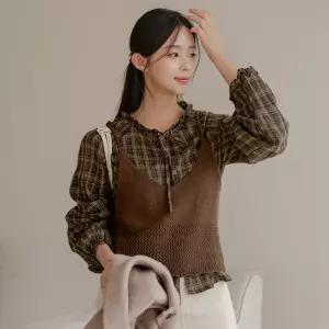 [캔마트] 너츠 체크 뷔스티에 세트
