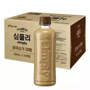 아카페라 심플리 카페음료 대용량 로어슈거 라떼 무라벨 400ml 20개