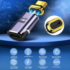 USB4.0 Thunderbolt3 마그네틱 USB C-타입C 어댑터 140W 40Gbps  충전 자석 변환기 케이블 8K@60Hz 적응