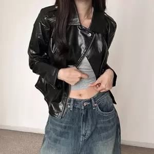 일상잇템 여성 유광 바이커 스타일 라이더 페이크 가죽자켓