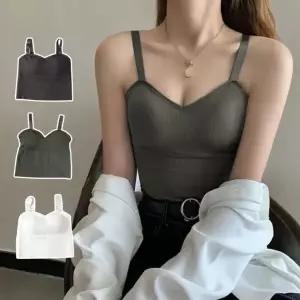 슬림 끈 나시 브라티 캡내장 골지 크롭 데일리 노브라