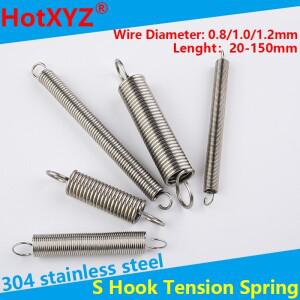 304 스테인레스 스틸 S 후크 장력 원통형 나선형 풀백 연장 코일 스프링 와이어 직경 0.8mm 1.0mm