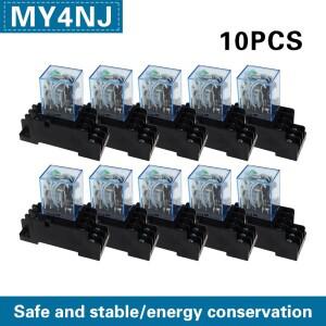 10세트 MY4NJ HH54P DC 12V 24V 110V 220V AC 코일 파워 릴레이 범용 14핀 4NO 4NC 5A PYF14A 소켓 베이스