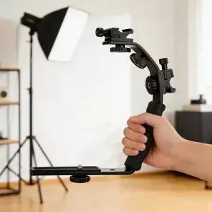 헤비 듀티 패딩 핸드 그립 DSLR 카메라 L 브래킷 마운트 비디오 듀얼 플래시 콜드 슈 1/4인치 삼각대 나사