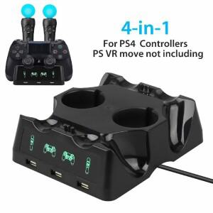 [호환품]Playstation PS4 PSVR VR용 4 in 1 컨트롤러 충전 도킹 스테이션 스탠드 쿼드 이동