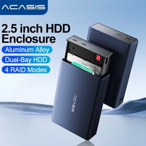 Acasis 듀얼 베이 외장 하드 드라이브 인클로저 케이스 HDD SSD RAID 어레이 C 타입 2.5 인치 디스크