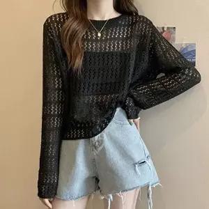데일리룩 여름 긴팔 그물 망사 니트 4color DK-0057