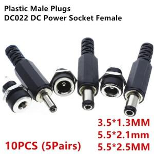10PCS (5Pairs) 3A 12V 5.5x2.1mm 플라스틱 수 플러그 DC022 DC 전원 소켓 암 잭 나사 너트 패널 마운트 커