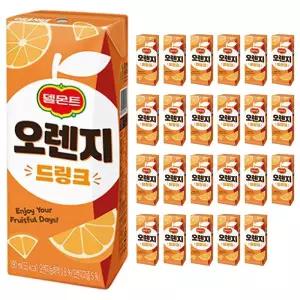 롯데 델몬트 오렌지 드링크 190mlx24개/쥬스/사무실/파우치/음료수/간식/급식/팩음료/어린이/과일/팩주스
