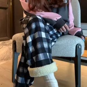 융털 체크 밴딩 팬츠 데일리 패션 바지