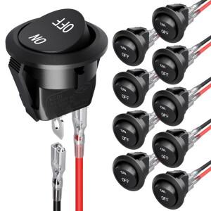 2/5/10Pcs 12V 라운드 로커 스위치 ON/Off SPST 2Pin 토글 (와이어 포함) 자동차 보트 등 6A/250V 10A/125V