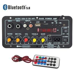 110V 220V 12V 디지털 블루투스 앰프 보드 서브우퍼 듀얼 마이크 노래방 스피커 홈 시어터 DIY 30W