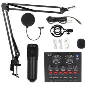 BM800 콘덴서 마이크 키트 스트리밍 모바일폰 보이스 체인저 컴퓨터 사운드 카드 라이브 팟캐스트 장비 세