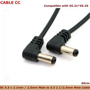 90도 이중 엘보 DC 전원 5.5 x 2.1mm / 남성 - 2.1/2.5mm 플러그 케이블 직각 0.5m
