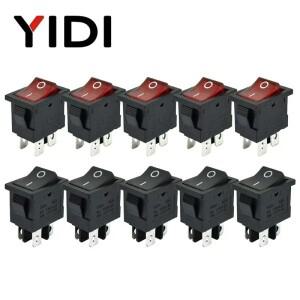 5개/몫 KCD1-104 플라스틱 LED 로커 스위치 6A 250VAC 4 핀 On Off DPST 12V 220V 빨간색 램프 검정색 래칭