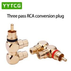 Yytcg 2피스 1피스 빨간색 + 금도금 rca 플러그 1 남성 - 2 여성 av 오디오 및 비디오 커넥터 어댑터 케이