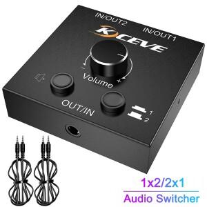 3.5mm 오디오 스위처 분배기 2 In 1/4 1 양방향 어댑터(음소거 버튼 포함) RCA 스테레오 스위치 비디오 케