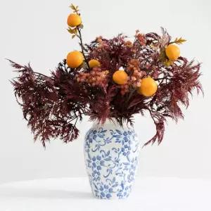 아트박스 플라워트리 마로니에 조화 화병 가을 안개 단감 도자기 set 40cm
