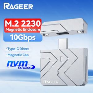 RAGEER M.2 2230 NVMe SSD 알루미늄 외장 케이스 USB 3.2 Gen 2 (10Gbps) 마그네틱 커버 Type-C 플러그 앤