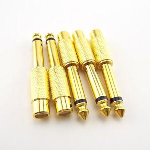 골든 오디오 어댑터 6.35mm 1/4 남성 모노 플러그-RCA 여성 6.5mm-AV 잭 커넥터 TS For Home KTV H1
