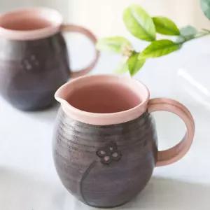 이천도자기 수 꽃그림 투톤 저그 800ml 물병컵 머그잔 도기 도자기 결혼선물 부부 선물용 홈카페 커피