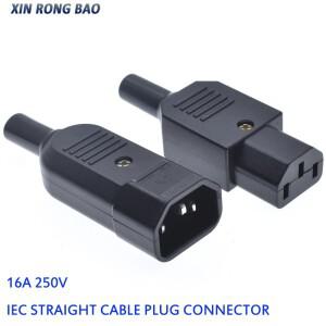 16A 250V IEC 직선 케이블 플러그 커넥터 C13 C14 암 수 재배선 가능 전원 3 핀 AC 소켓 산업용 BK