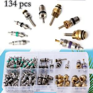 134Pcs 자동차 에어컨 밸브 코어 구색 A/C Shrader 및 도구 R134 R12 HVAC 키트 액세서리