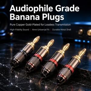 HIFIDIY LIVE 4 피스 4mm 순수 구리 금도금 바나나 플러그 커넥터 오디오 비디오 스피커 어댑터 터미널 키