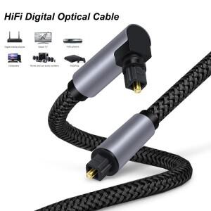 90도 디지털 광 오디오 케이블 5.1 블루레이 플레이어 Xbox 사운드바 광섬유 직각 Toslink SPDIF 동축