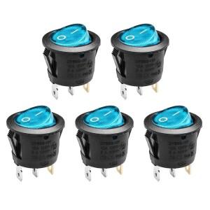 5개 KCD1 온/오프 3핀 2단 스냅 20A 12V 빨간색 LED 원형 보트 로커 스위치 (자동차 가정용 DIY 교체용 포