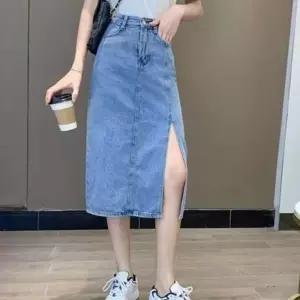 (다올)앞트임 롱데님스커트 청치마 캐주얼 깔끔한 스타일