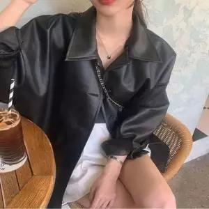 레더점퍼 여성 페이크 레더 라이더자켓 오버핏 바이커 자켓