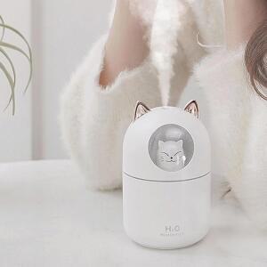 고양이 무드등 초음파 미니 가습기 USB 탁상용 원룸 사무실 필터5개포함 300ml